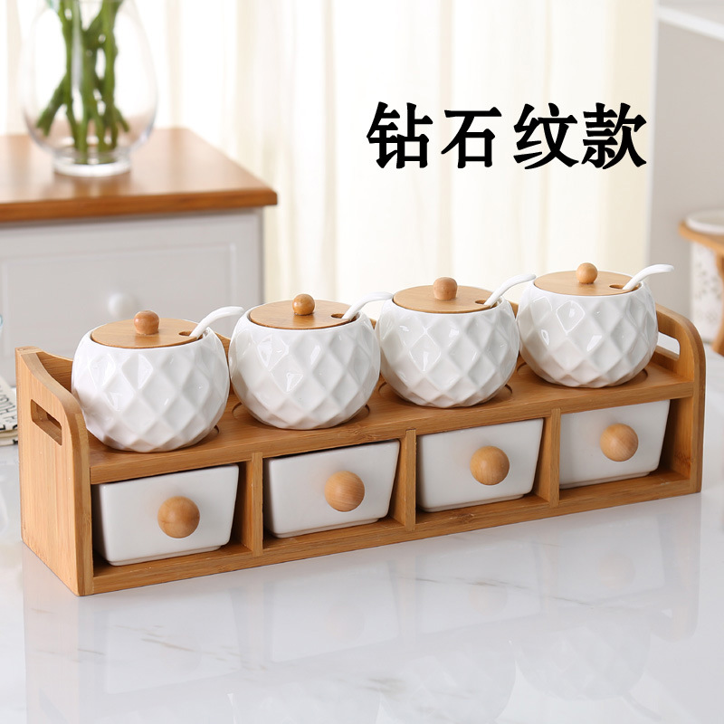 Botella de condimento de cerámica lata de cocina caja de condimento lata de sal azúcar MSG caja de condimento pimienta casera lata de condimento pimienta