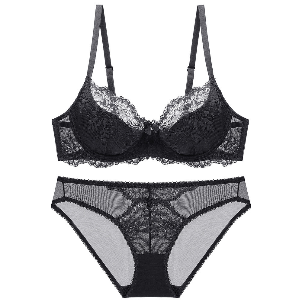 Sexy Lace Thin Women's Underwear Large Chest Display Small Bra Set_voghion.com