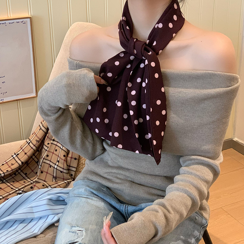 Wavepoint bufandas de seda larga alta sensación francesa retro primavera y otoño decoración de moda bufandas de cuello correa de cabello turbante