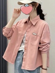 粉色牛仔棉短款外套女2025秋季新款宽松休闲百搭设计感小众衬衫潮