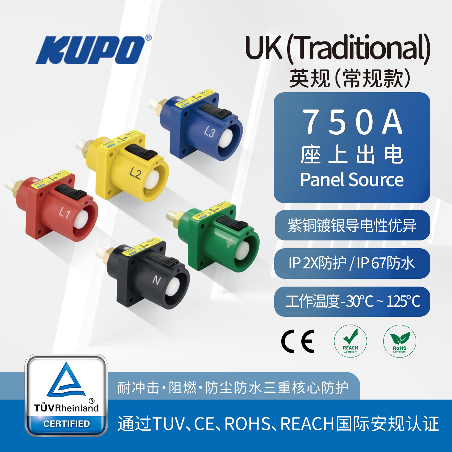 TUV大电流750A英规工业快速连接穿墙端子 通配P3 ITT PowerLock