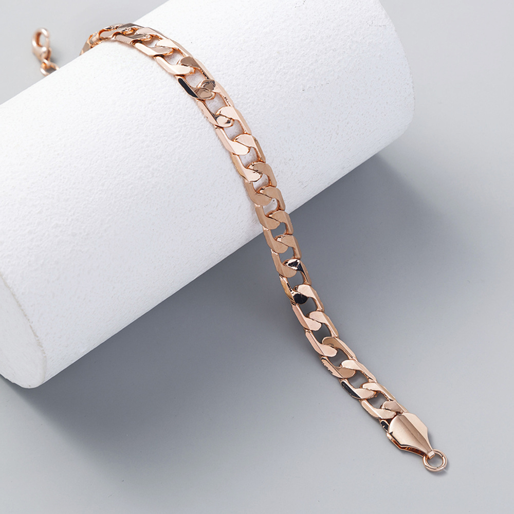 European And American Fashion Simple Rose Gold Cuban Chain Bracelet Trend Bracelet Jewelry display picture 3