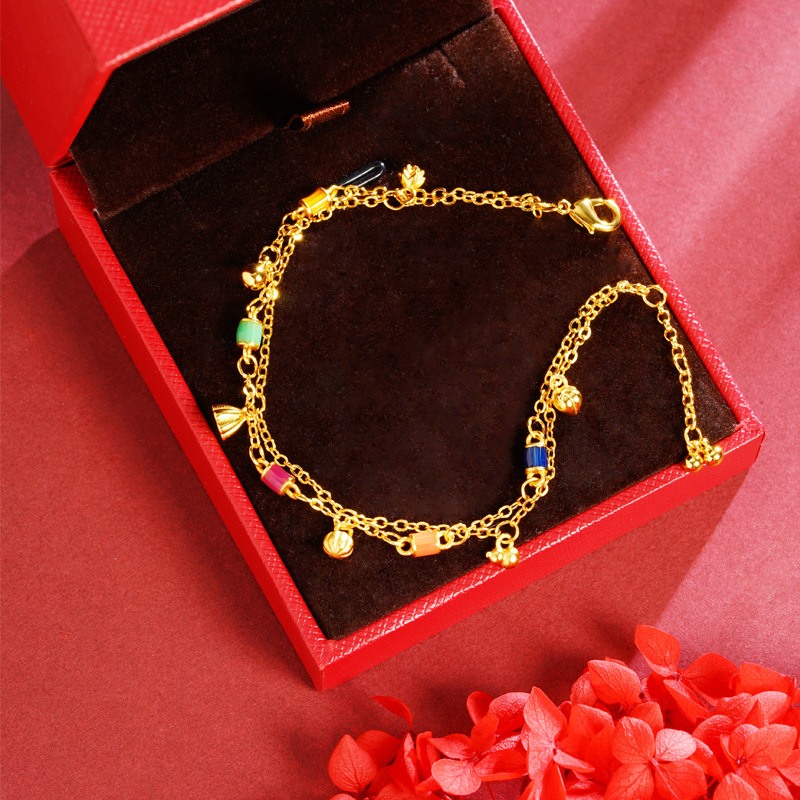 Gufasha oro retro color esmalte artesanía pulsera de lótus, diseño de tendencia nacional, joyería al por mayor