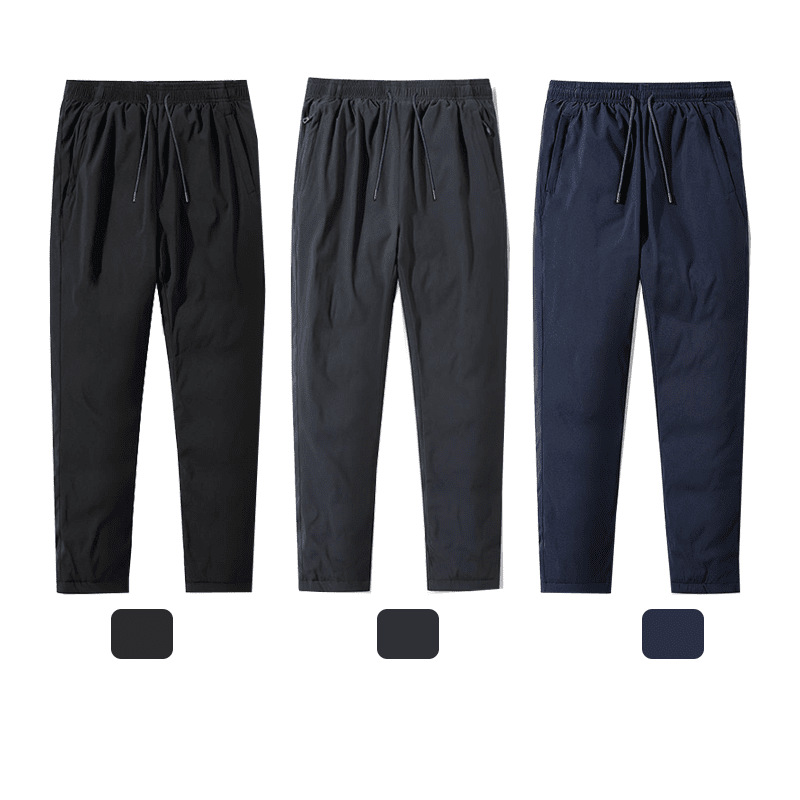 White duck down windproof, waterproof, and warm down pants, new men's straight-leg cuffed pants with windproof and warm design