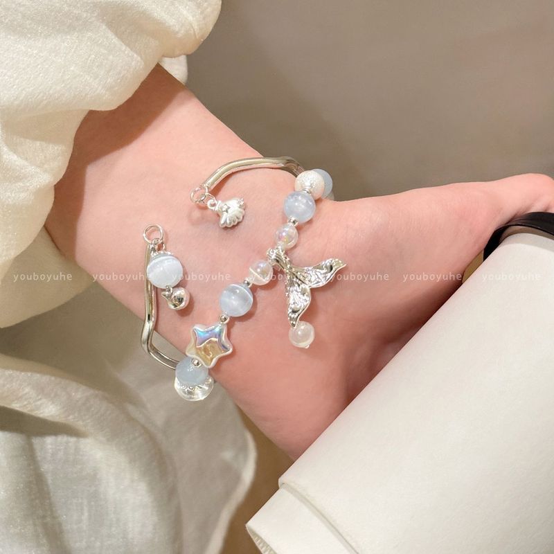 Cool Gift Blue Beaded Star Fish Tail Bracelet Women's Niche Design High-End Shell Bracelet High-Value Hand Jewelry