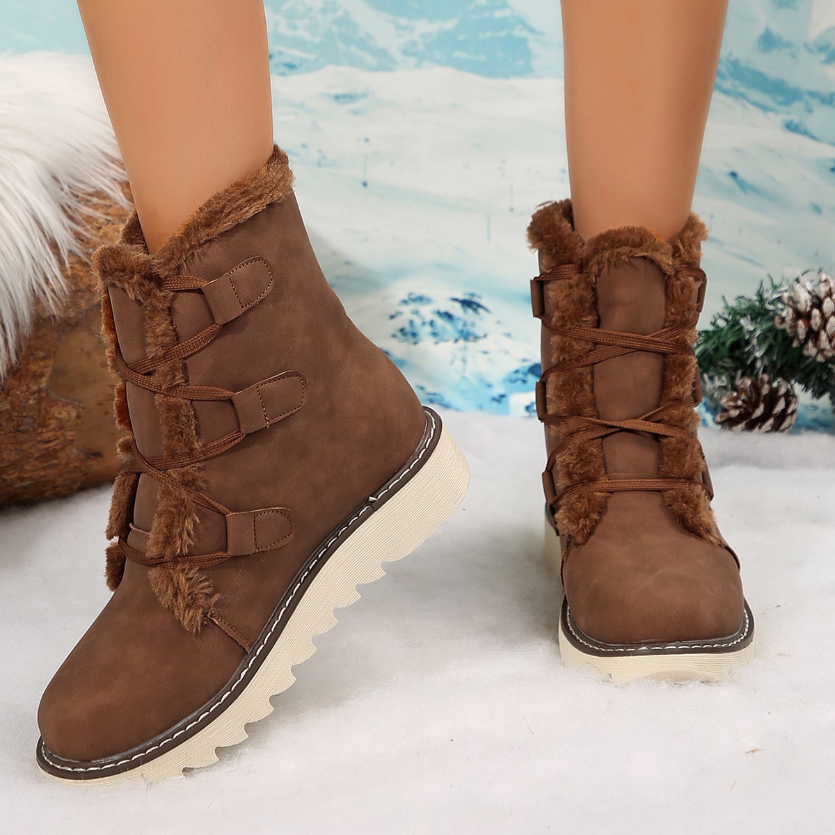 New cotton boots with extra fleece and thick lace-up_voghion.com