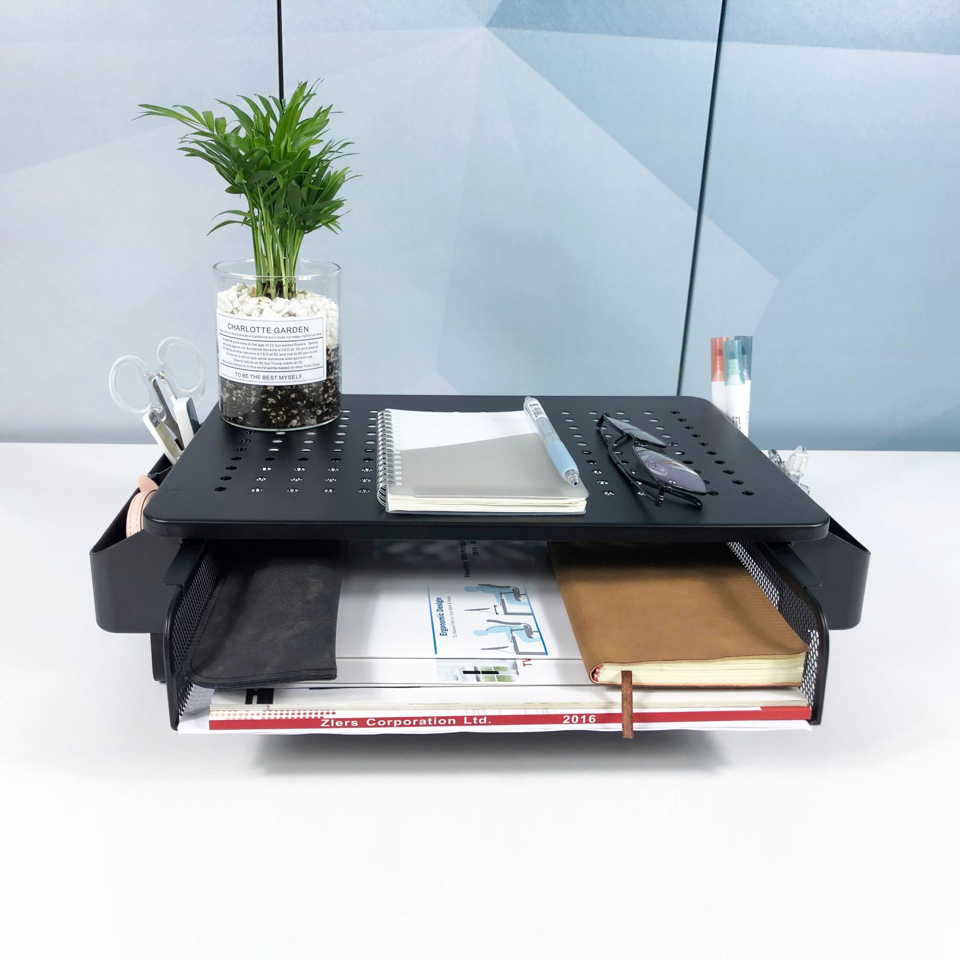 Fábrica en stock monitor portátil aumento de altura de refrigeración rack con orificio de ventilación y cajón Escritorio de almacenamiento de oficina