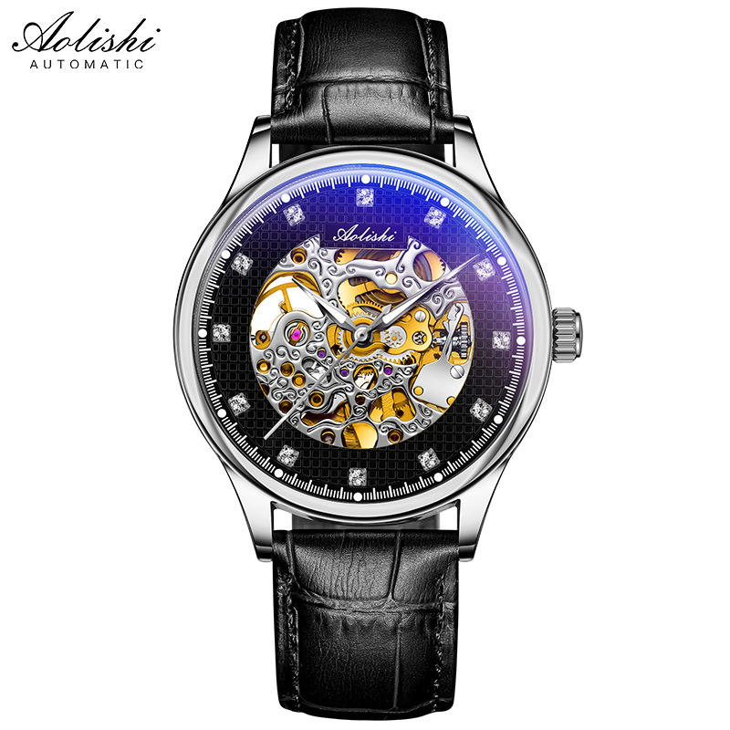 Vỏ Bạc đổi màu Rhinestone mặt đen đai đen