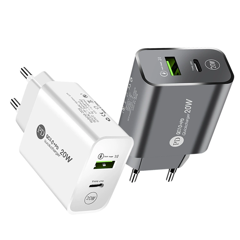Портативное зарядное устройство PD12W, USB + Type-C, 5V 2.4A (PD/20W), европейская и американская вилки, черное/белое