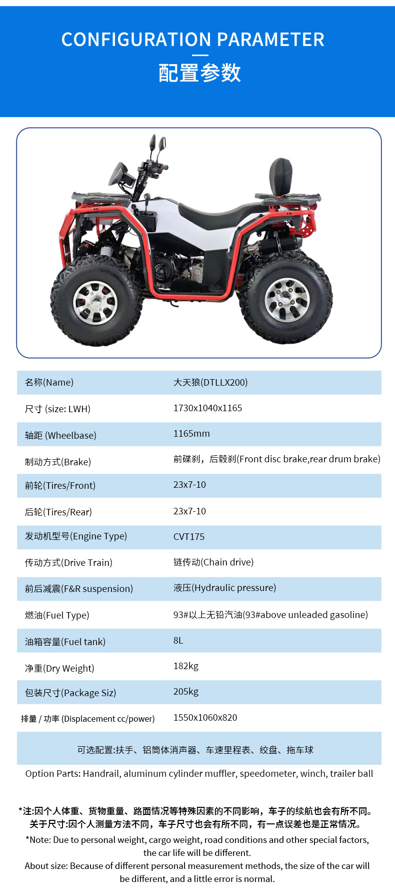Cross-Border Big Wolf Motorcycle 200 Engine Four-Wheel Drive Automatic Transmission Fuel-Powered Scooter Off-Road