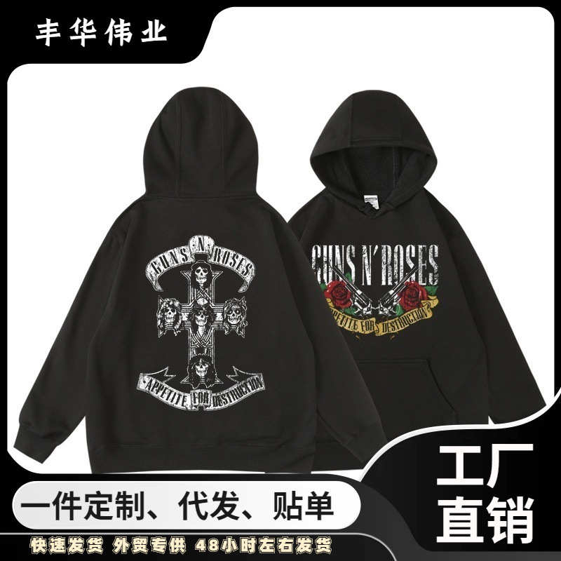 Guns N' Roses We'Re Back Retro Street Style Women's Sweatshirt O-Neck Pocket Pullover Polyester Sweatshirt