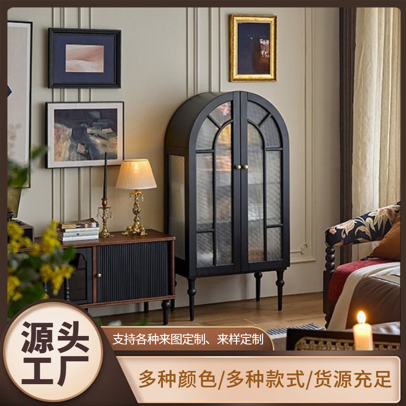 Montmartre Curved Cabinet French Retro Small Side Cabinet Sideboard Cupboard Simple Storage Cabinet American Solid Wood Bookcase