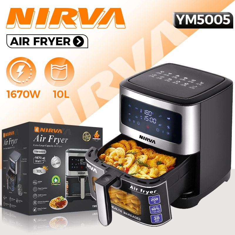 NIRVA 유럽 규격 국경 간 에어 프라이어 대용량 다기능 스마트 홈 디지털 디스플레이 전기 프라이 10L 오일 연기 없음