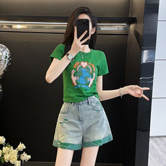 ファッション韓国版夏新作女装青春カジュアル減齢顕痩せ半ズボン半袖tシャツドーパミンセット潮