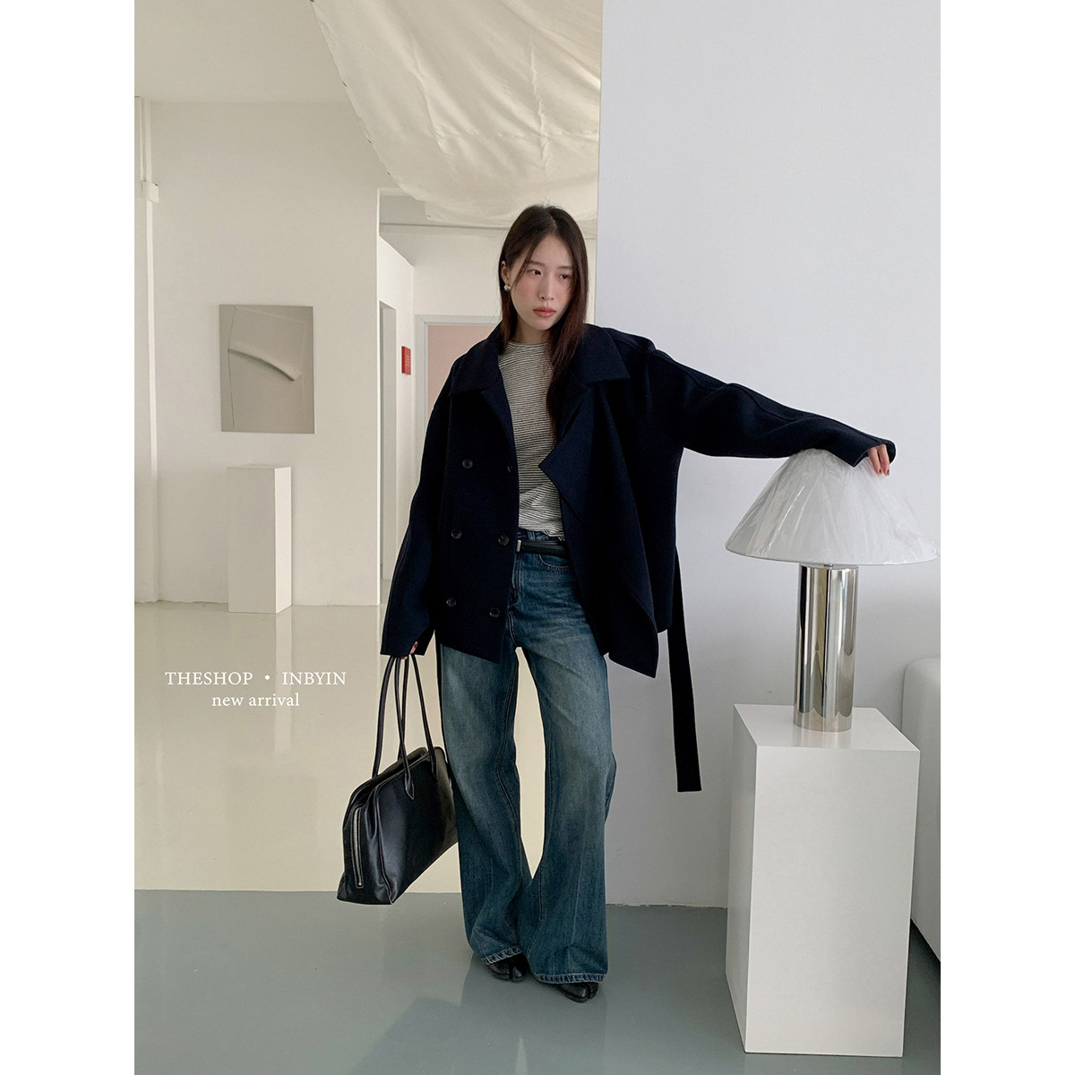 Yienou Inbyin Side-Buttoned Lapel Wool Coat for Petite Women with Tie-Up Silhouette Woolen Coat for Women in Winter