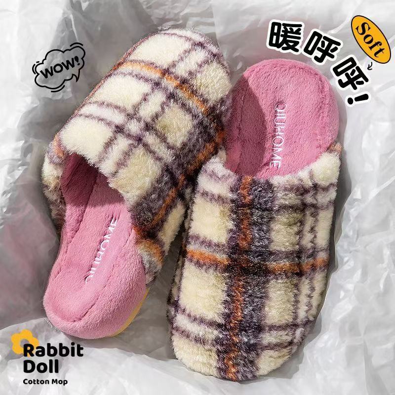 Winter retro non-slip keep warm women's slippers platform