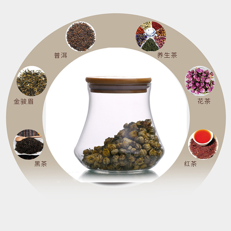 Frasco de almacenamiento de vidrio de borosilicato transparente Materiales Medicinales té perfumado fruta seca snack JAR cocina hogar almacenamiento tarro de té al por mayor