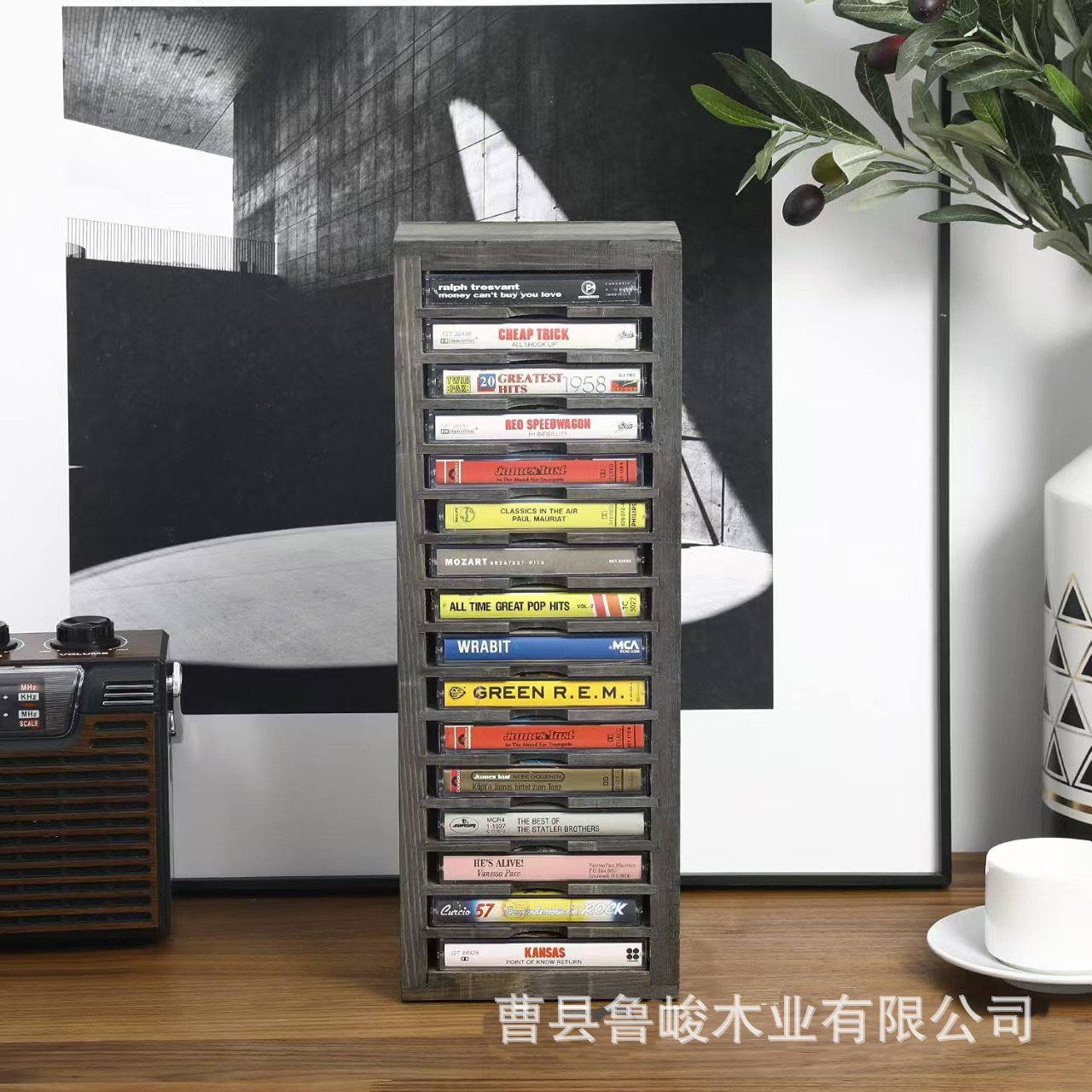 木质磁带收纳架桌面CD磁带碟片收藏架家用磁带机卡架小人书整理架
