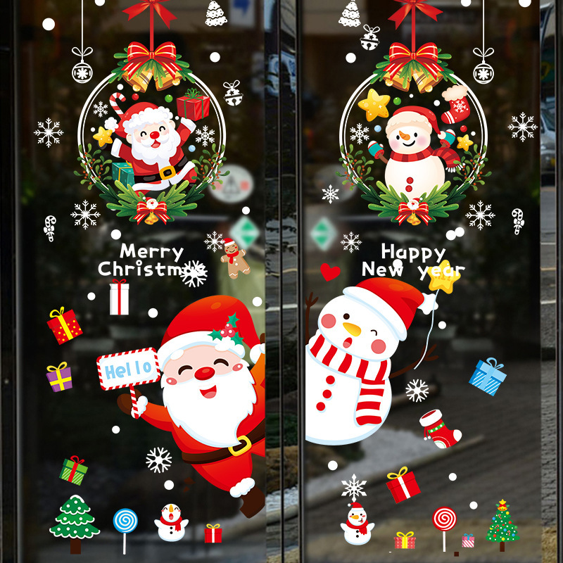 クリスマスの花輪装飾静電シールデパートのイベントの配置は、ショーウインドーのサンタクロースの窓際の貼り付けを歓迎します|undefined