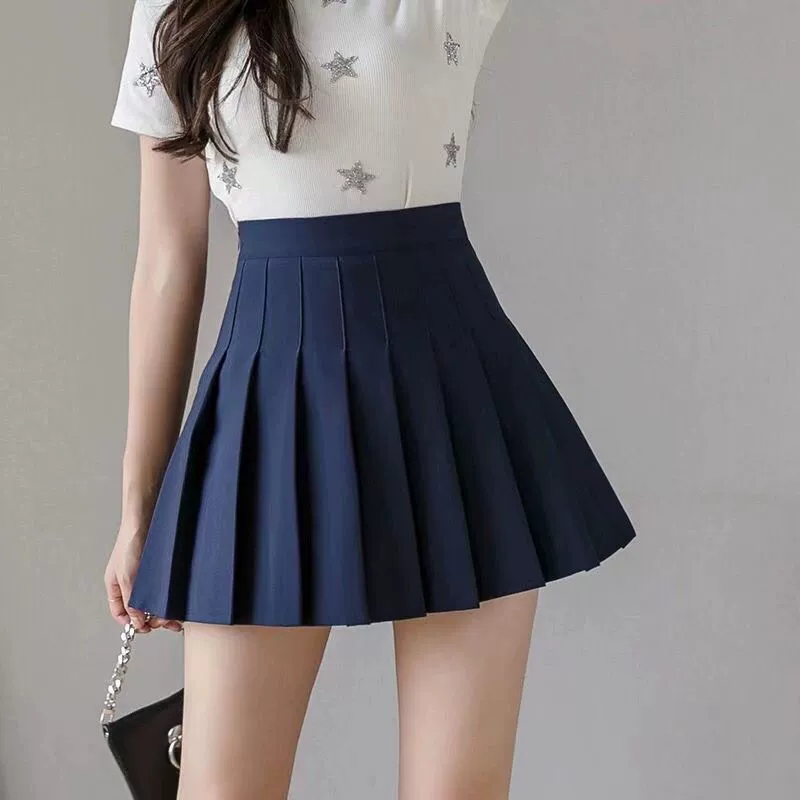  Pleated skirt, high-waist Korean style A-line with colored protective underwear, autumn mini