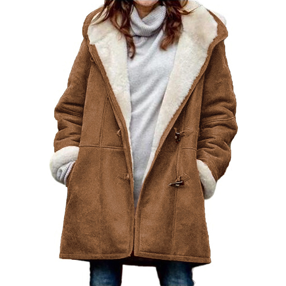 Women's Clothing long-sleeved horn button women's velvet warm jacket _voghion.com