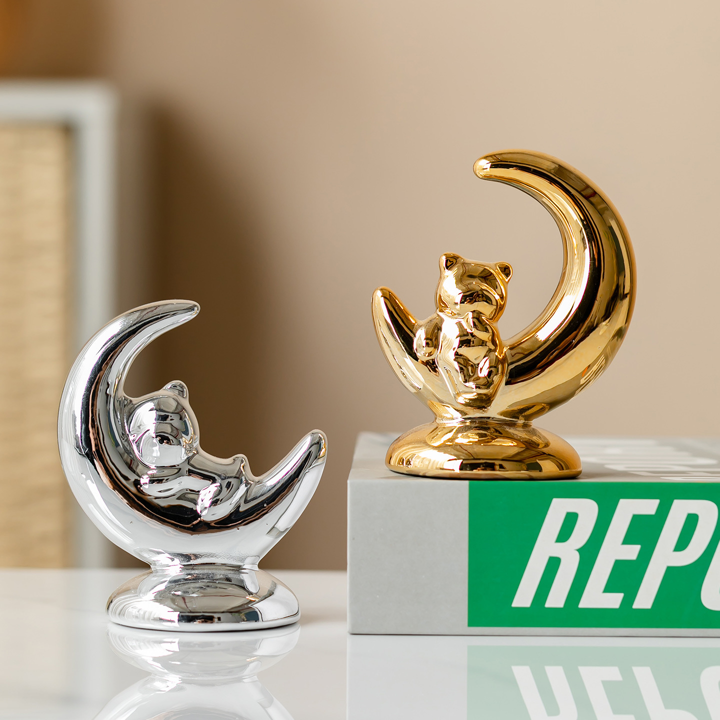 Scandinavian Home Decorations Simple Ceramic Crafts Moon Bear Ornaments Living Room Tv Cabinet Wine Cabinet Porch Ornaments