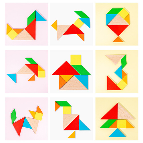 Tangram teaching aids primary school students puzzle first grade kindergarten puzzle children early education educational wooden toys wholesale