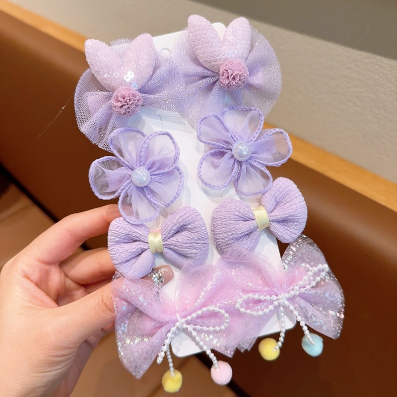 子供用リボンヘアピン春夏女の子メッシュ前髪クリップ4ペアセットフラワーリボンサイドクリップヘッドバンド|undefined