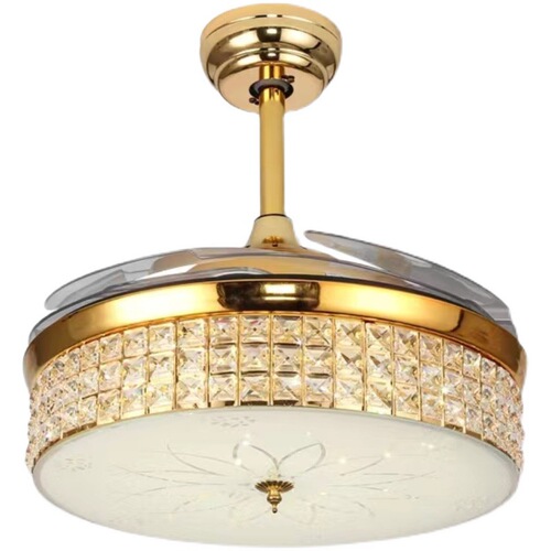 Invisible fan lamp commercial home restaurant living room 52-inch 48-inch smart frequency conversion chandelier crystal lamp with fan