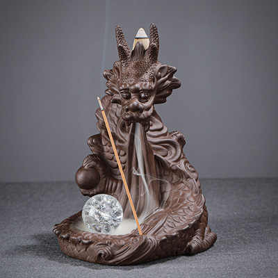 Backflow Incense burner household indoor Sandalwood Aloe incensory Buddhist mood Tea ceremony originality Decoration Dragons playing with a pearl Vaporizer