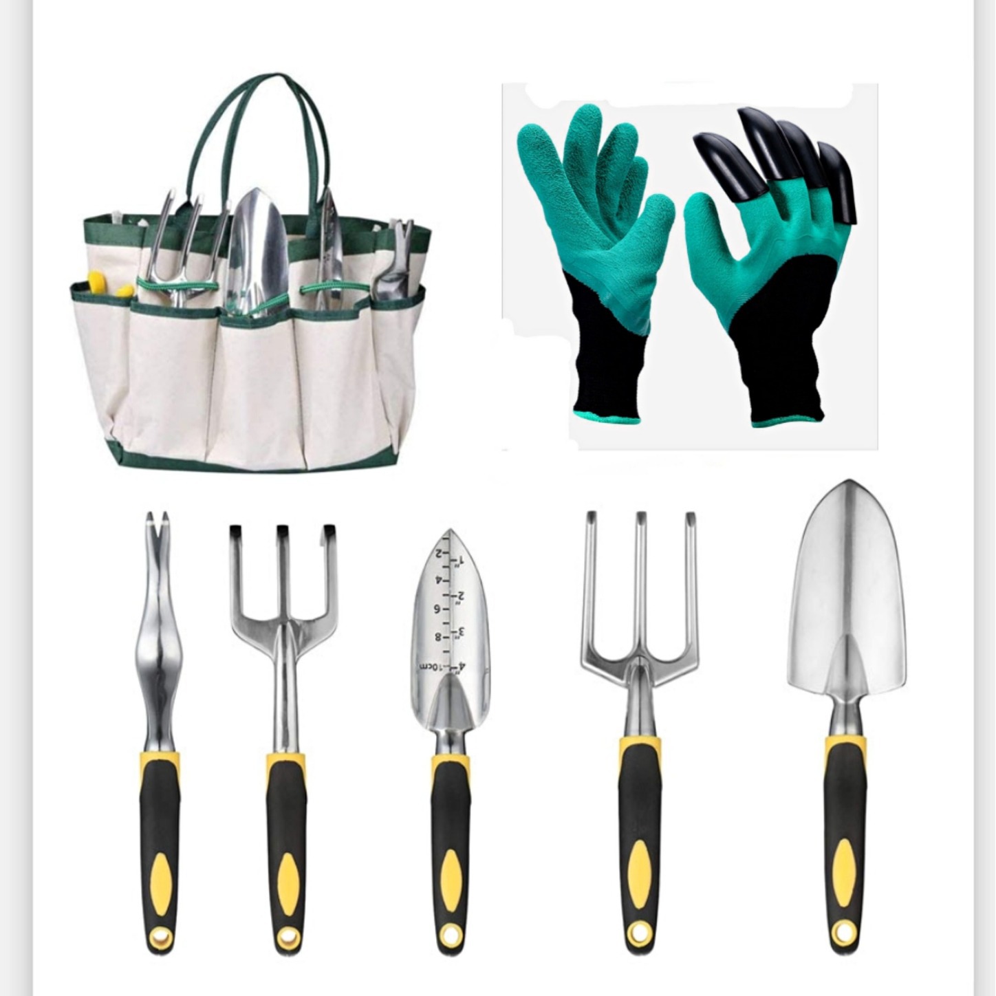 Juego de herramientas de jardinería de venta directa de fábrica, herramientas de jardín de aleación de aluminio y acero inoxidable, mango de silicona bicolor, bolsa de almacenamiento