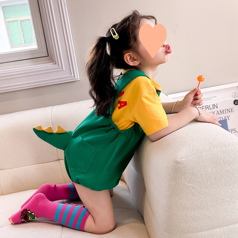 子供服恐竜立体尻尾オーバーオール夏服赤ちゃん漫画かわいい男の子と女の子|undefined