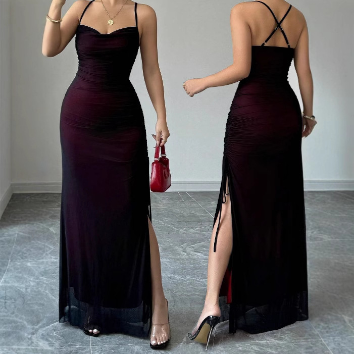 Creative Style 2025 Summer European and American Street Fashion Women's Mesh Strap Dress with Square Neck and Bodycon Skirt Creative Style 2025 Summer European and American Street Fashion Women's Mesh Strap Dress with Square Neck and Bodycon Skirt