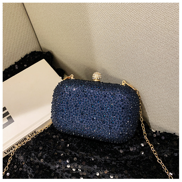 Bolsa de cena de estilo europeo y americano transfronterizo para damas brillante decoración de diamante tipo caja de mano elegante estilo de moda bolsa de cena