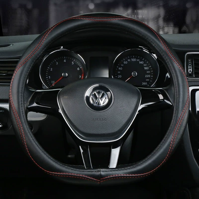 All Seasons, Non-Slip and Wear-Resistant | Steering wheel cover - black-red-line-d-ring-38cm