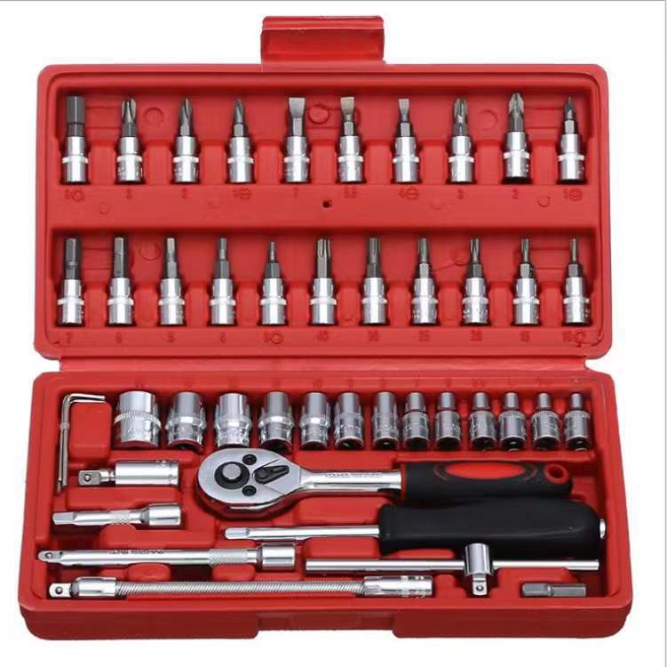 Traje de socket de 46 piezas 1/4 Llave de trinquete rápida pequeña mosca conjunto herramienta lote cabeza auto reparación combinación Caja de Herramientas