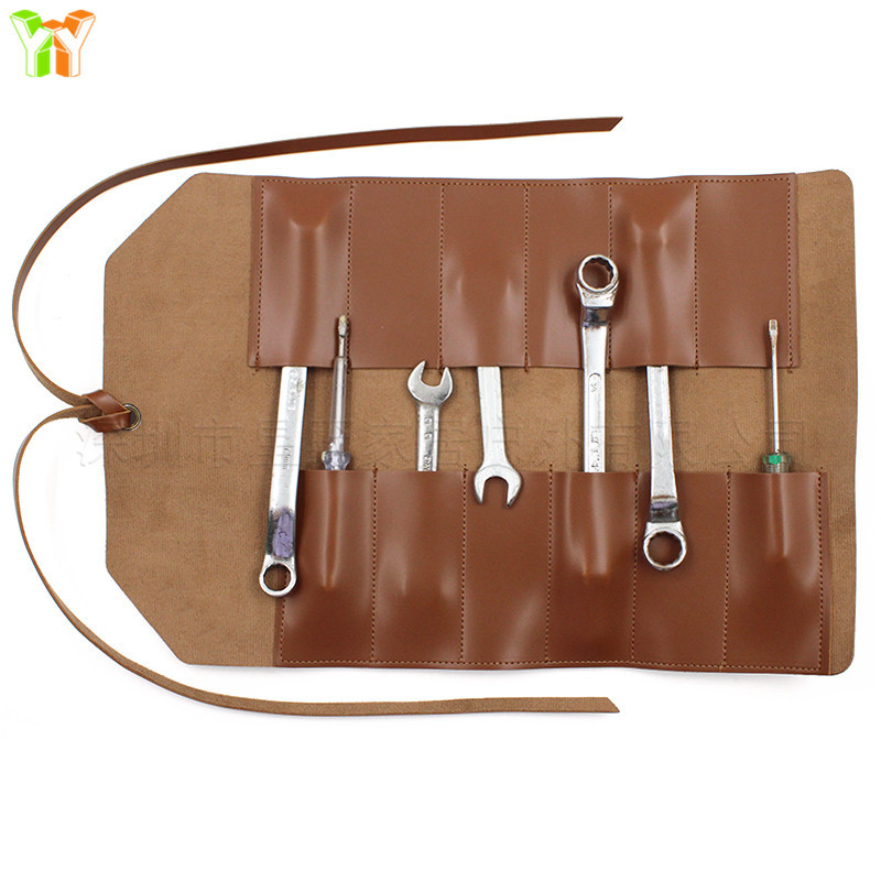 PU 가죽 롤 도구 키트 가정용 하드웨어 도구 저장 가방 렌치 드라이버 도구 롤 가방