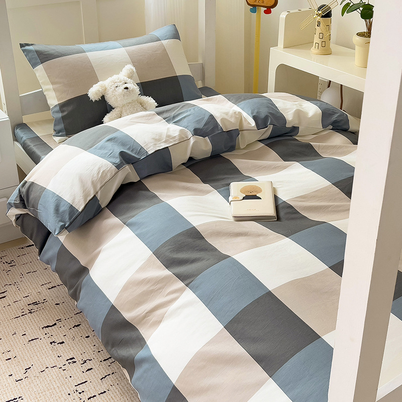 Verano simple algodón dormitorio universitario cama de tres piezas sábanas de algodón puro funda de edredón sábana ropa de cama de seis piezas