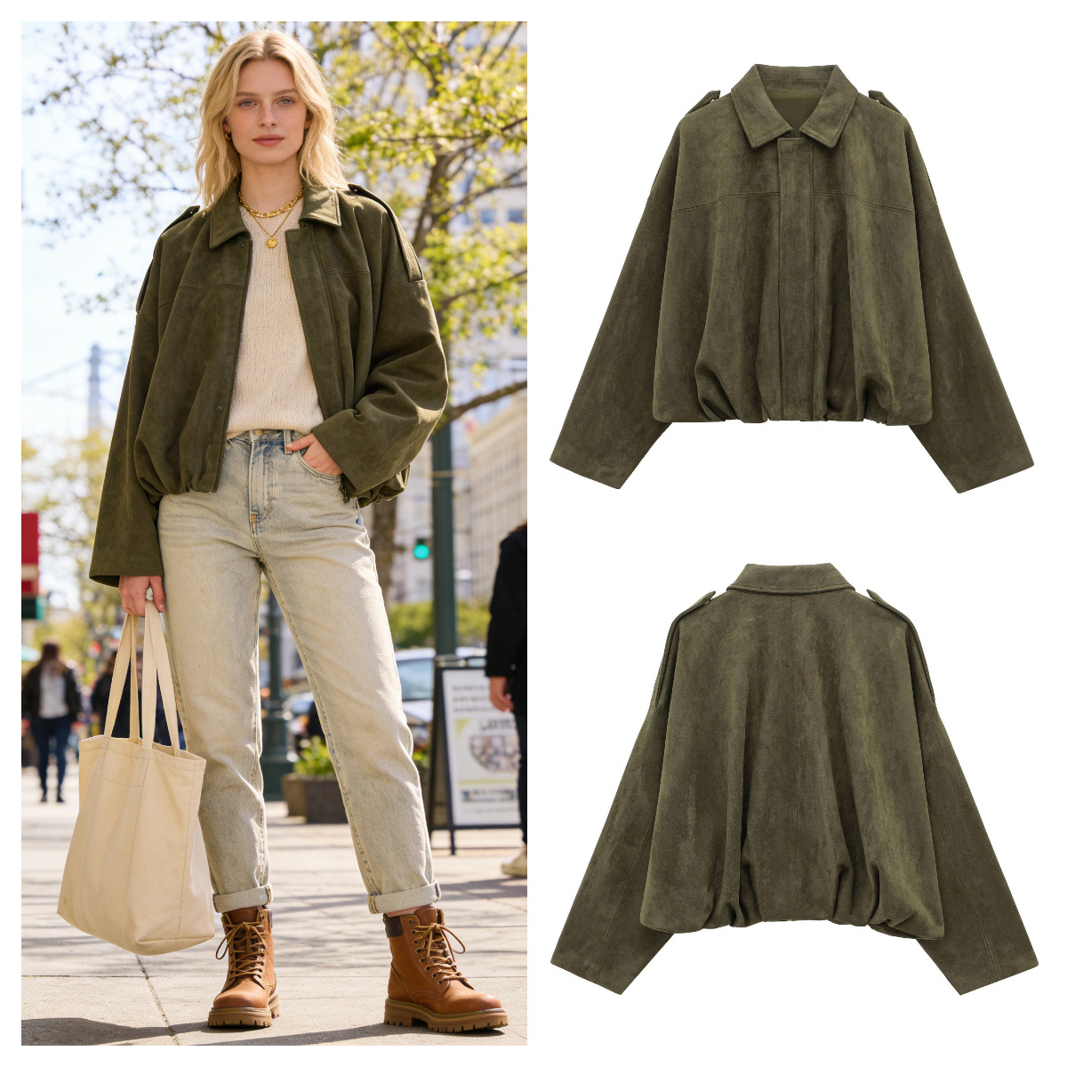 Spring 2025 New Women's Fashion All-match Suede High-end Aviator Jacket Coat