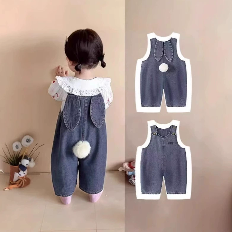 Детская одежда 2024 года в стиле INS: комбинезон для мальчиков и девочек в корейском стиле, весенне-осенний джинсовый комбинезон, хит продаж, дизайн с высокой талией