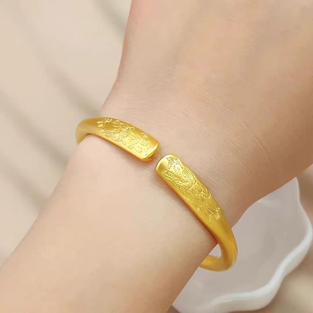Sand Gold Bracelet for Women Solid Wedding Imitation Dragon and Phoenix Bracelet Heritage Gold Bracelet Imitation Gold Dragon and Phoenix Wedding Sand Gold Jewelry