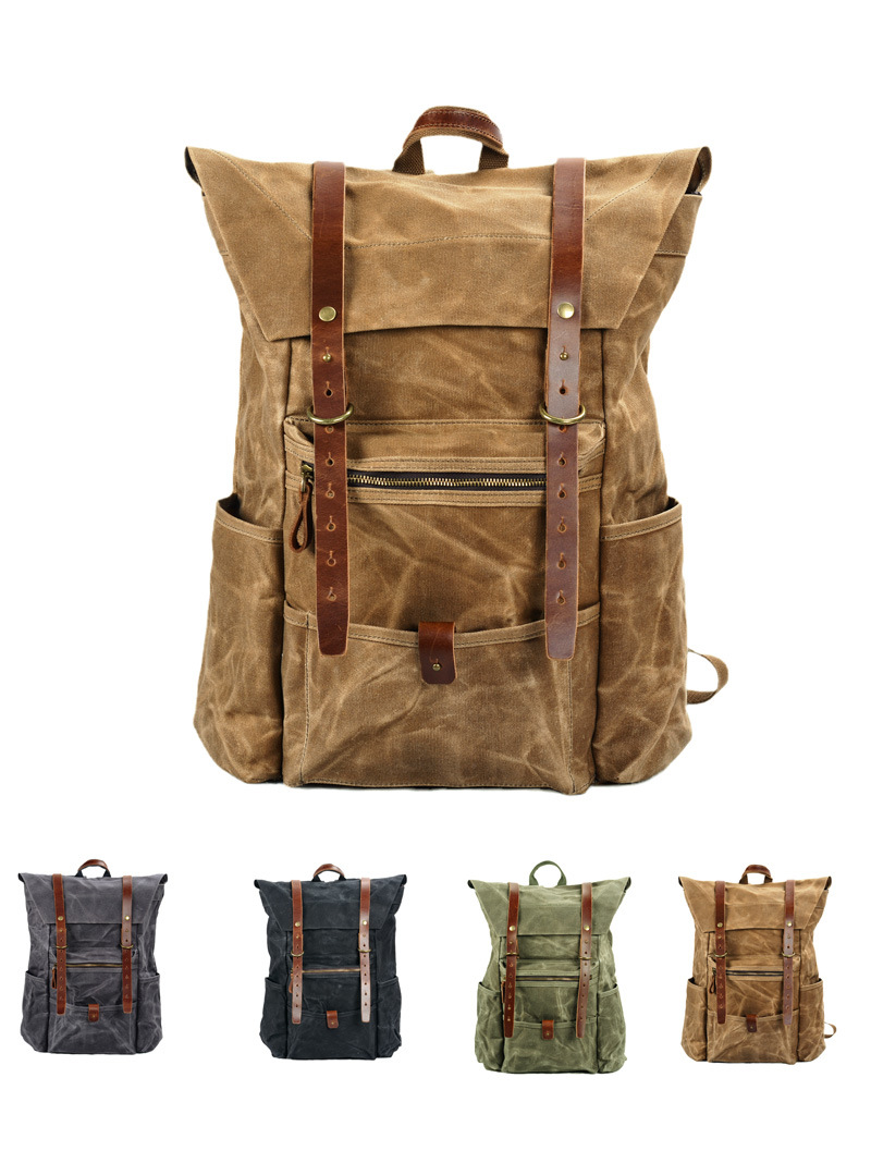 Sports & Entertainment New retro men's canvas backpack outdoor waterproof hiking bag large capacity camping bag_voghion.com