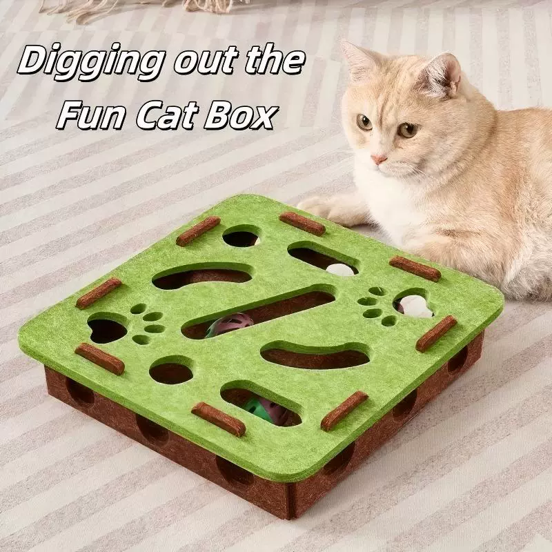 Популярная игрушка для кошек: гаджет для саморазвлечения, снятие скуки, головоломка-лабиринт, коробка с отверстиями из фетра, игрушка-колокольчик для кошек.