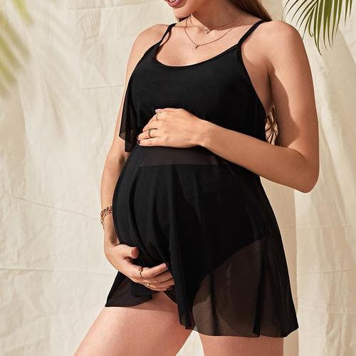 Summer 2025 European and American Solid Color Loose Pregnant Women's Separate Swimsuit Set for Beach with Straps