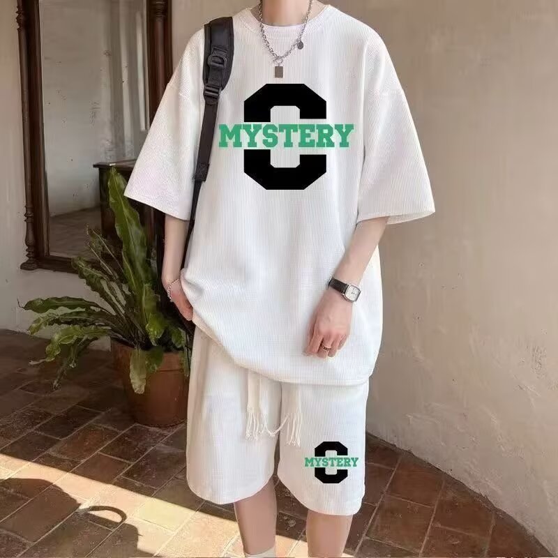 Camisas y menos ropa, hombres de gofres juveniles, trajes de alta gama, pantalones cortos de manga corta de verano