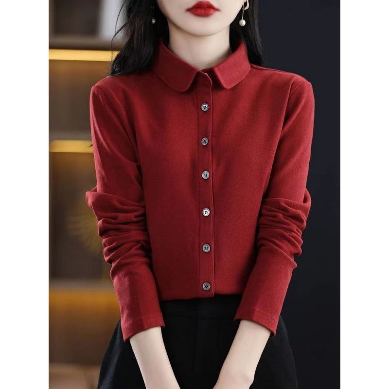 (2개) 양면 벨벳 셔츠 여성용 긴팔 최고 가을과 겨울 새로운 세련 된 패셔블 아우터 셔츠 슬리밍 내베이스 셔츠
