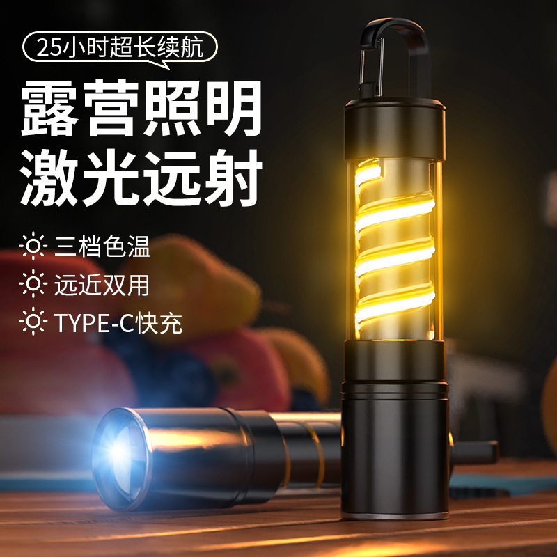 国境を越えた新しい高ルーメン強力な光充電式ポータブル懐中電灯ズームキャンプランプテント屋外ライト|undefined