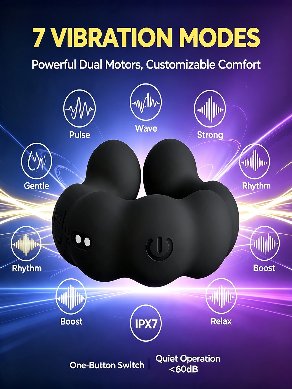 Rechargeable Vibrating Cock Ring, Dual-Use Couples Ring, Liquid Silicone, Black — detail image 4