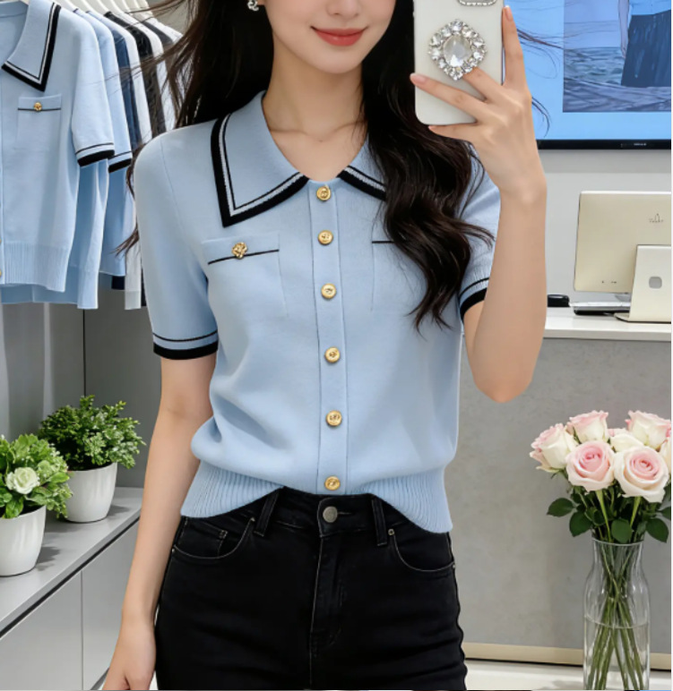 Áo thun polo nữ cổ bẻ tay ngắn sợi mát lạnh phối màu cao cấp — Màu ảnh chi tiết 7