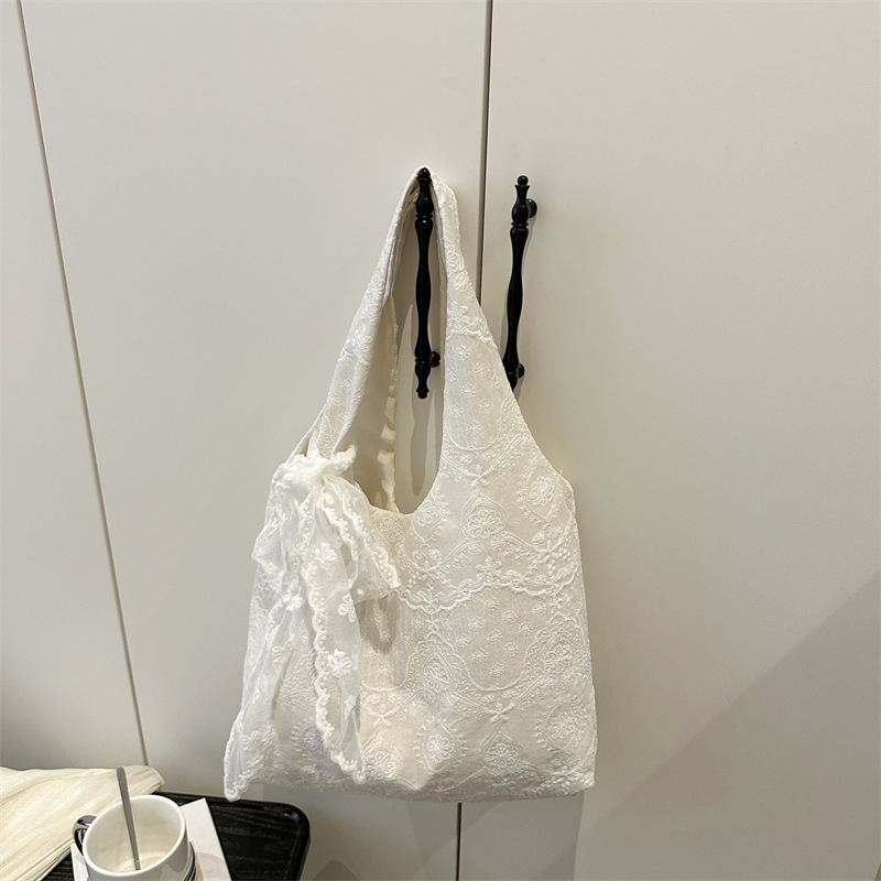 Bolso de hombro de estilo suave coreano, bolso de chaleco de encaje de encaje, escolar de estudiante, bolso de compras, bolso de compras